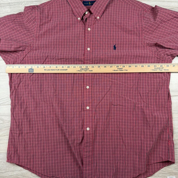 Ralph Lauren Men's Red Plaid Checkered Button Down Shirt Blue Horse Size XXL - Picture 7 of 8